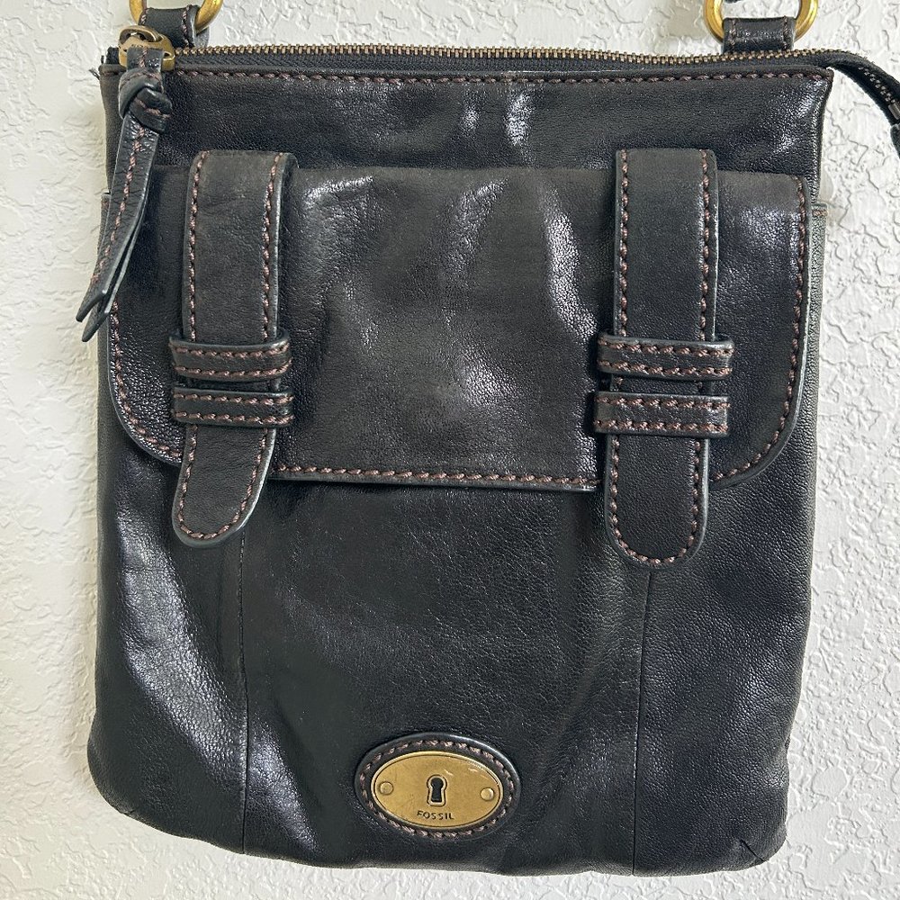 Fossil | Maddox Leather Crossbody Bag | Black | No key